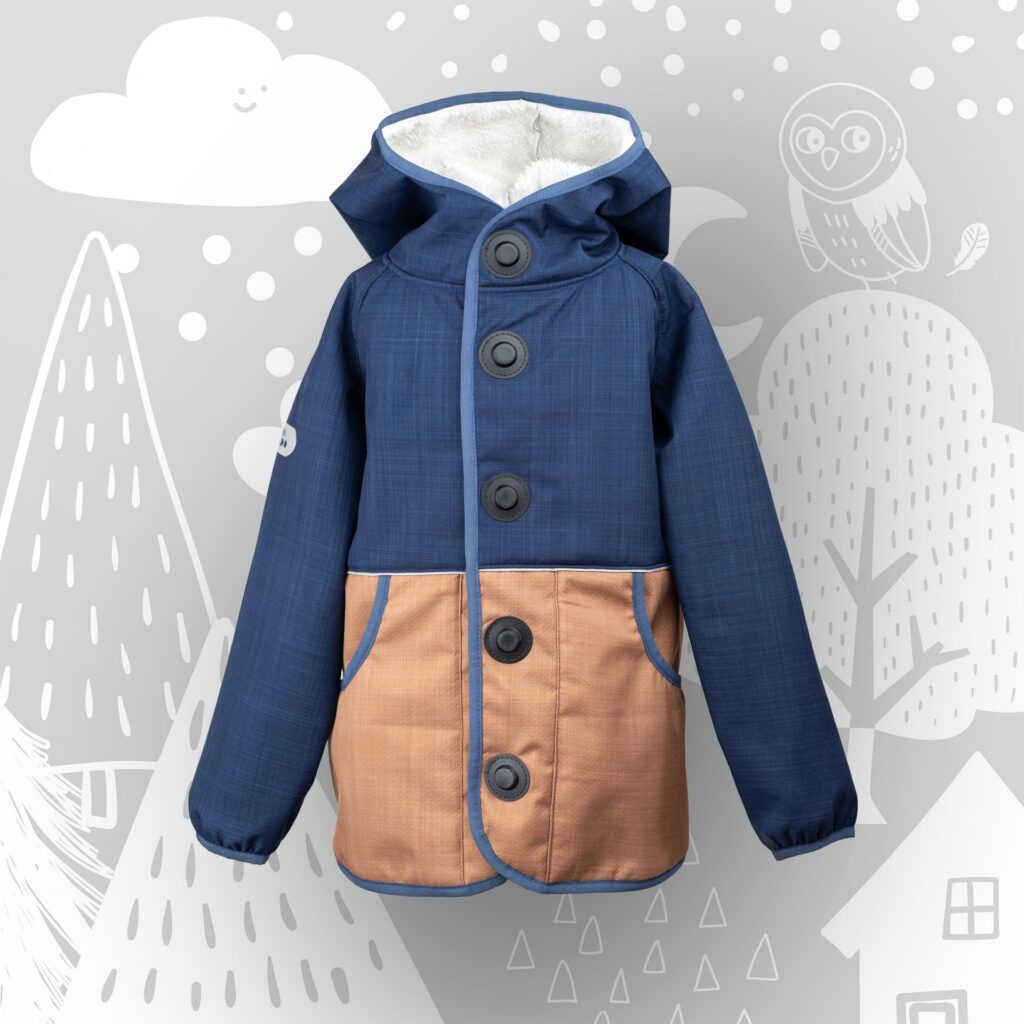 Teddyvoodriga softshell jope "Sled Friends" sinine/pruun lastele